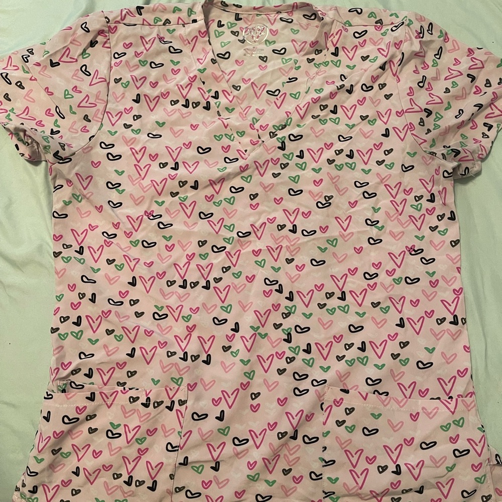 Size small, cute heart scrub top